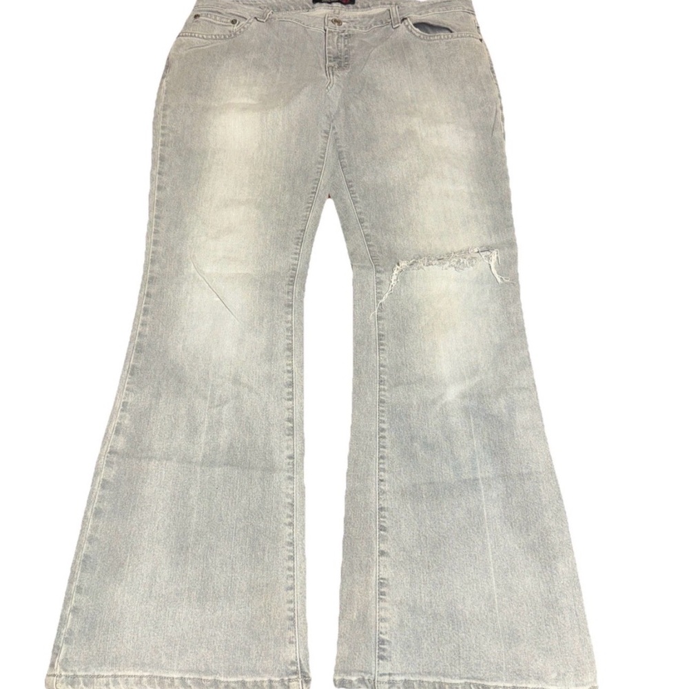 American Eagle Gray Wash Distressed Flare 12 Grunge Rock Preppy Whimsigoth Flaws